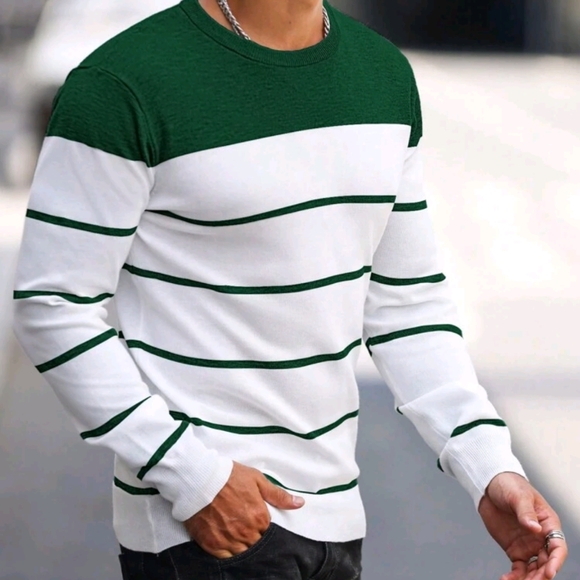 Men's Slim Fit Color Block Striped Sweater - Picture 2 of 6